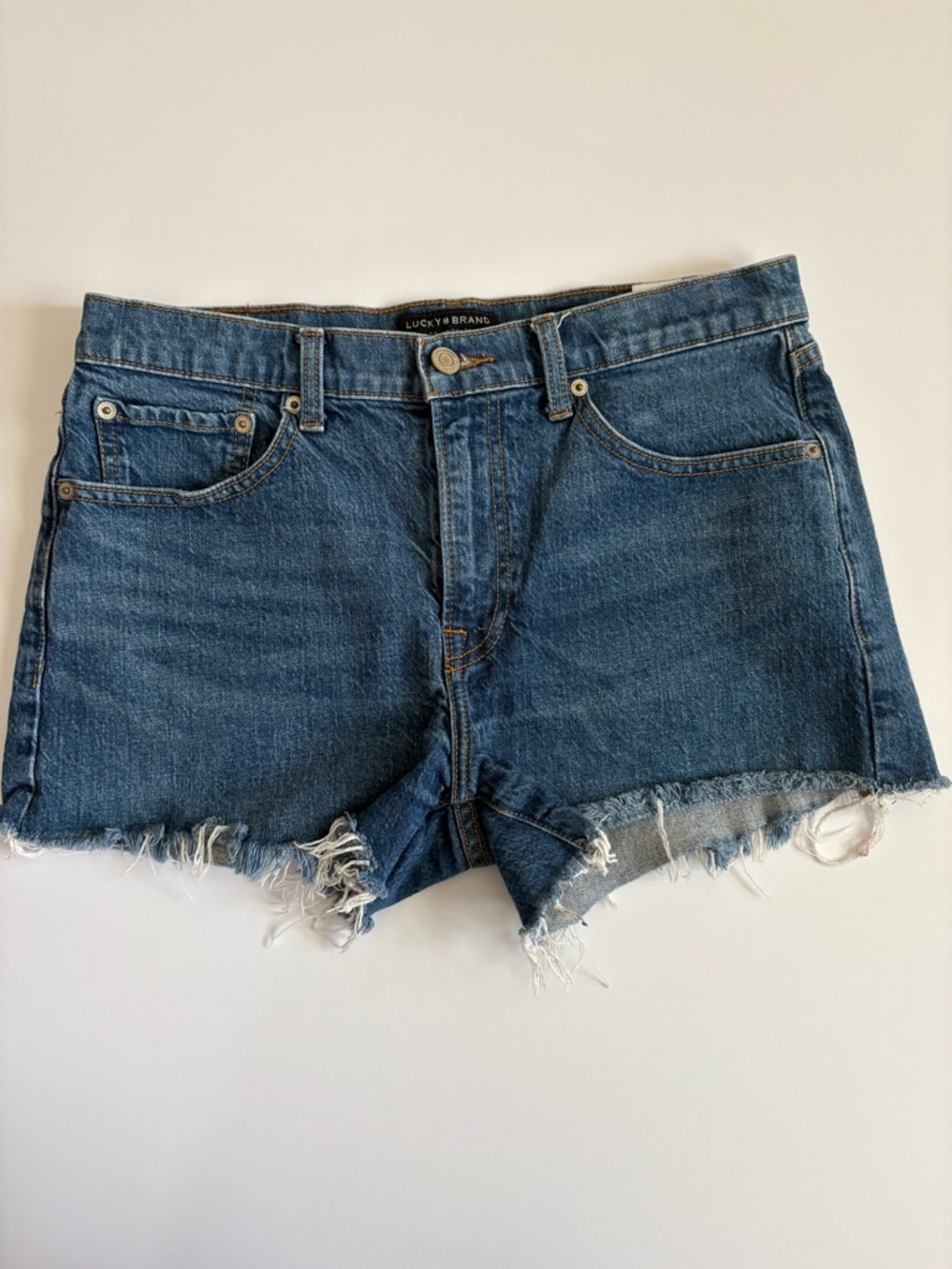 Lucky Brand Denim Shorts Distressed Raw Hem & “Lucky You” on Button Fly